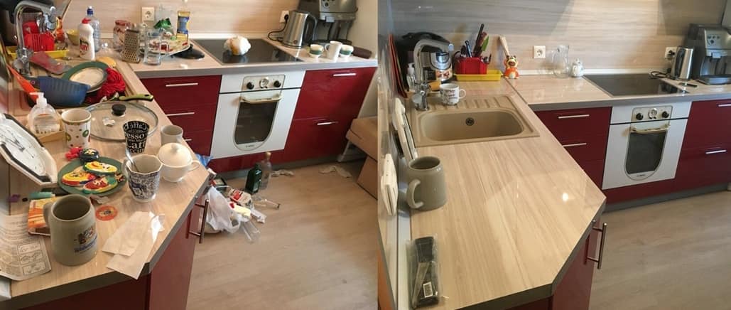 Kitchen before and after cleaning